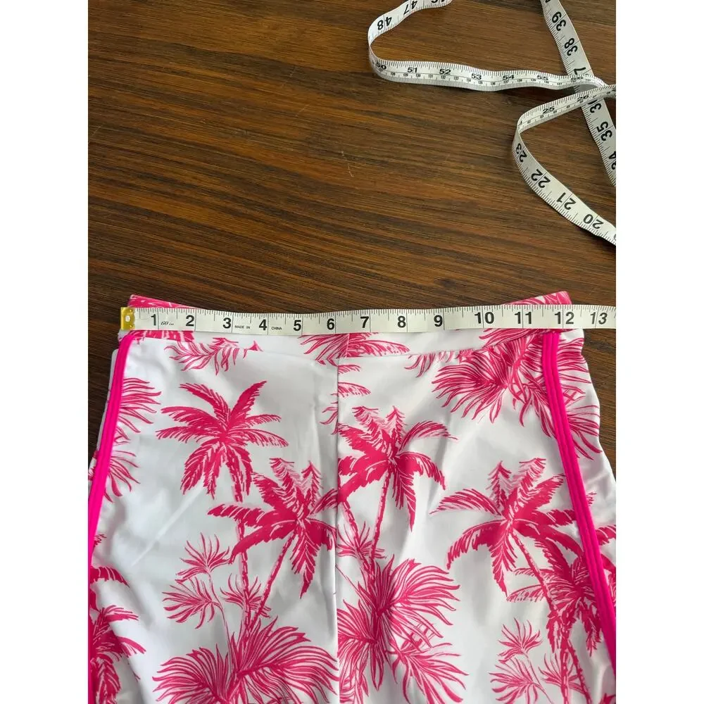 Girls Rash Guard Swimsuit Set 13-14Y Navy Floral Long Sleeve Pink Palm Shorts